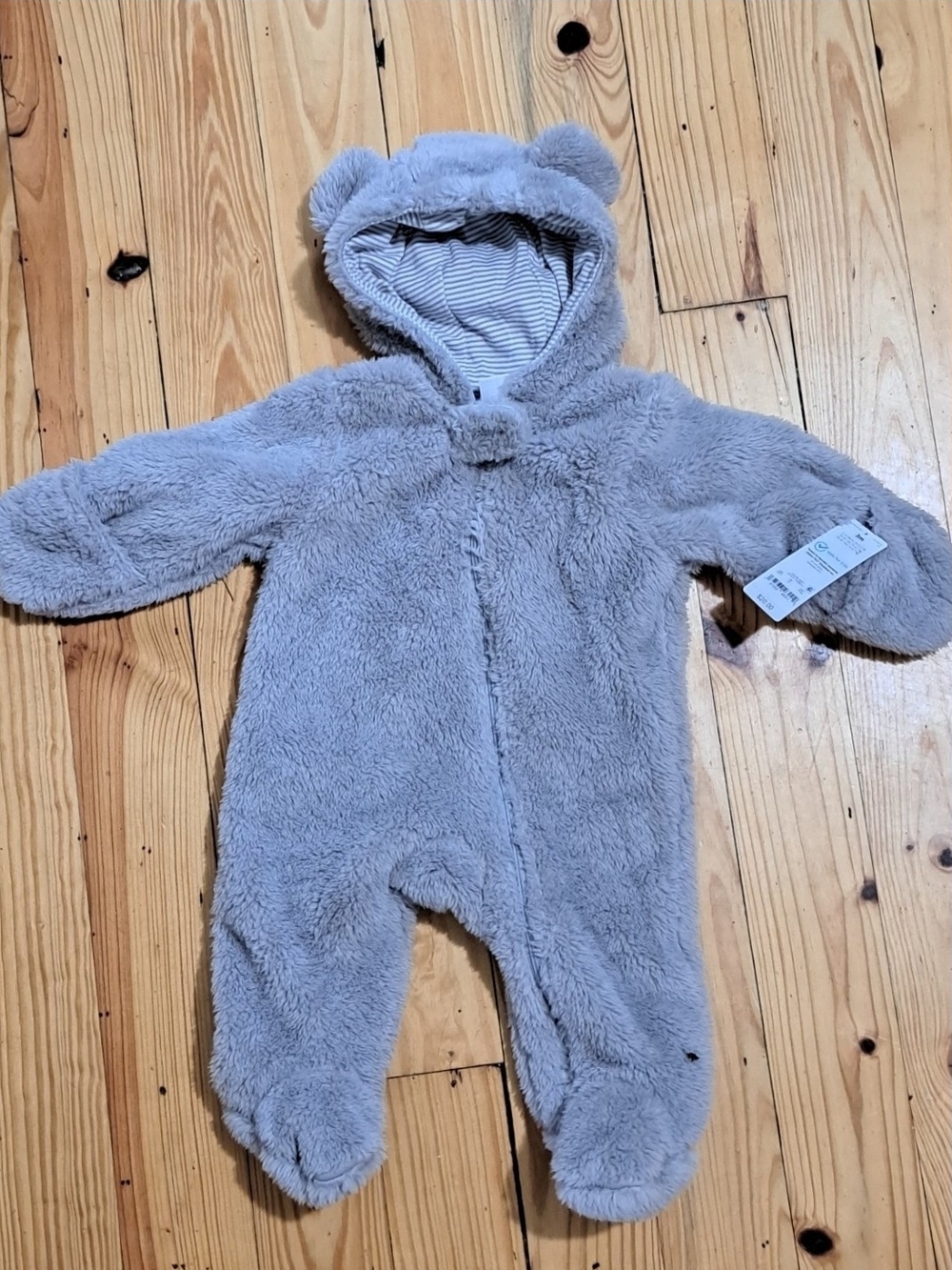 Carter's Light Gray Plush Bear Hooded Footed One-Piece